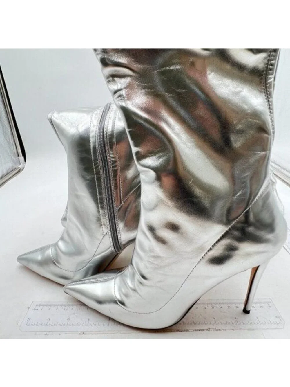 Knee High Boots Women Pointed Toe Boots Stiletto High Heel Long Boots Sliver
